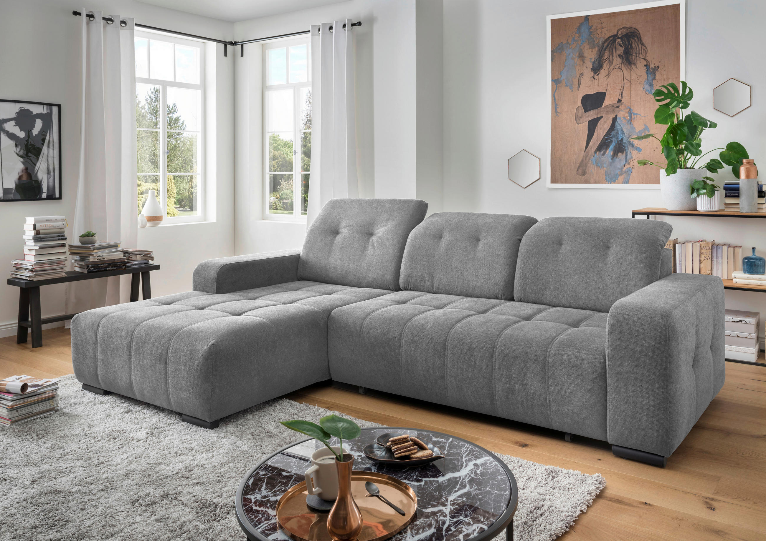 ECKSOFA Vicari Dunkelgrau Chenille  - Dunkelgrau/Schwarz, MODERN, Textil/Metall (292/185cm) - Livetastic