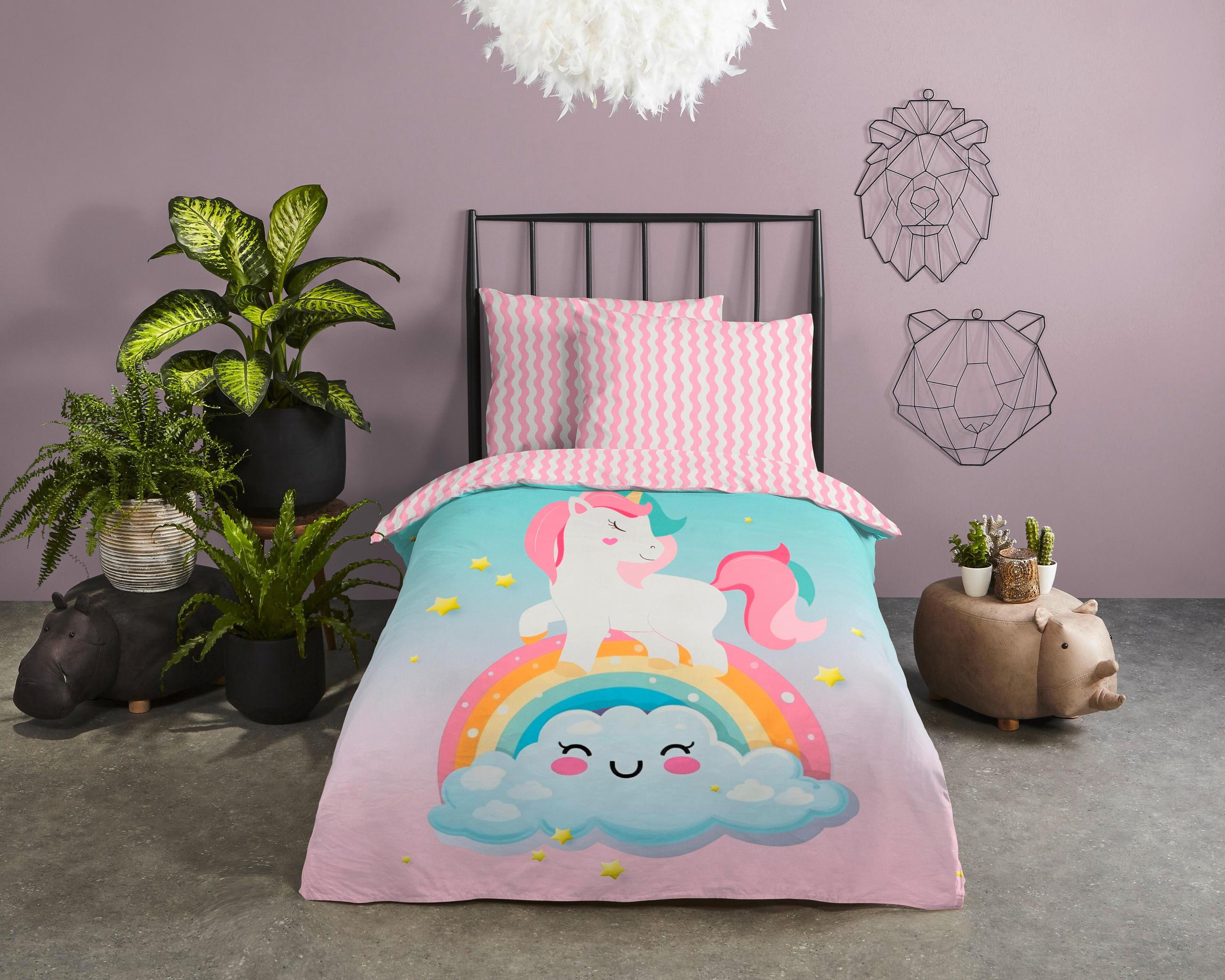 KINDERBETTWÄSCHE 140/200 cm  - Türkis/Hellrosa, Trend, Textil (140/200cm)