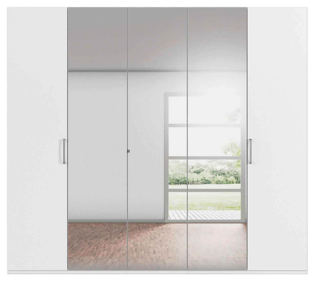 DREHTÜRENSCHRANK 251/223/61 cm,  in Weiß, 5-türig  - Chromfarben/Edelstahlfarben, Basics, Glas/Holzwerkstoff (251/223/61cm) - Novel