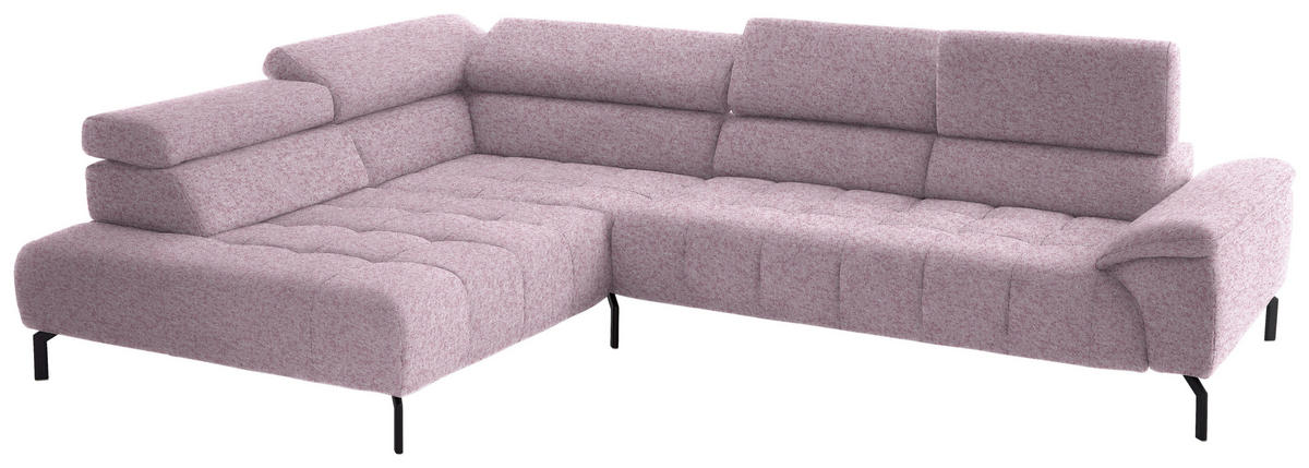 ECKSOFA in Chenille Rosa  - Schwarz/Rosa, Design, Textil/Metall (222/323cm) - Beldomo Style