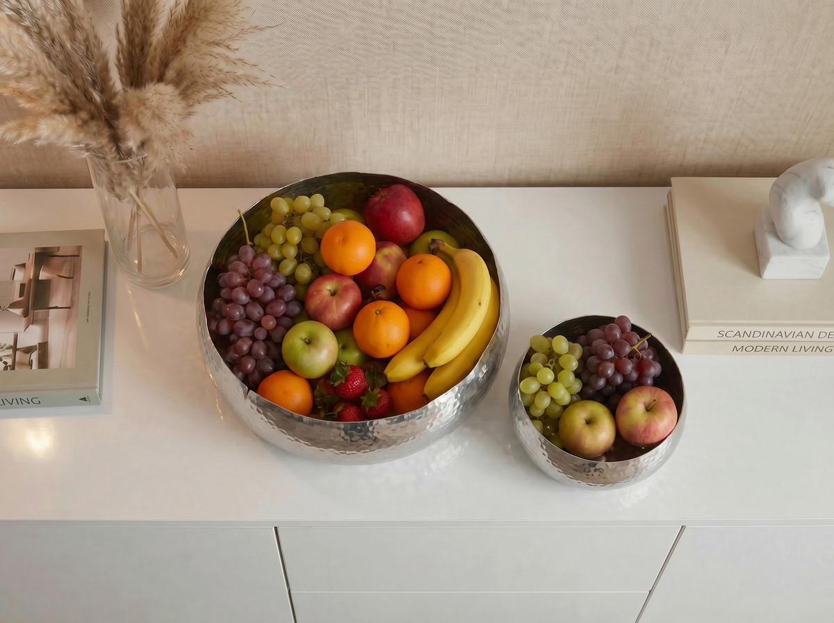 OBSTSCHALE  - Silberfarben, Design, Metall (30+40cm) - Livetastic