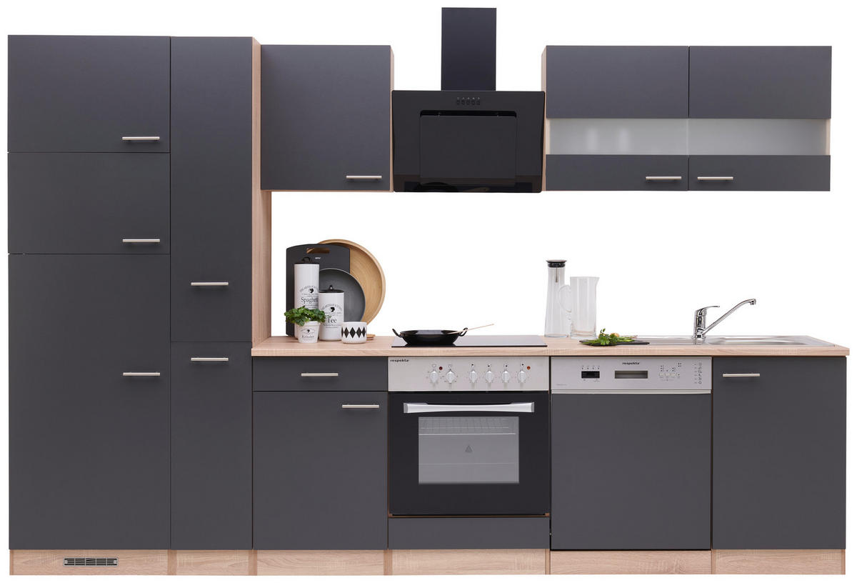 KÜCHENBLOCK 310 cm   in Grau, Eichefarben  - Eichefarben/Grau, Basics, Holzwerkstoff (310cm) - Respekta