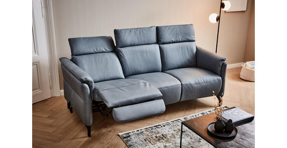 TRAPEZSOFA Echtleder Graublau  - Graublau/Schwarz, KONVENTIONELL, Leder/Metall (221/103/95cm) - Dieter Knoll