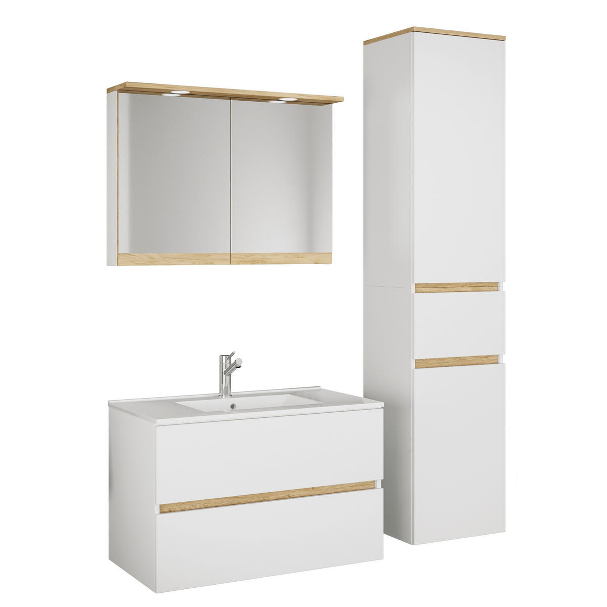 BADEZIMMER 4-teilig  in 121 cm  - Honigeiche/Weiß, Trend, Keramik/Holzwerkstoff (121cm) - MID.YOU