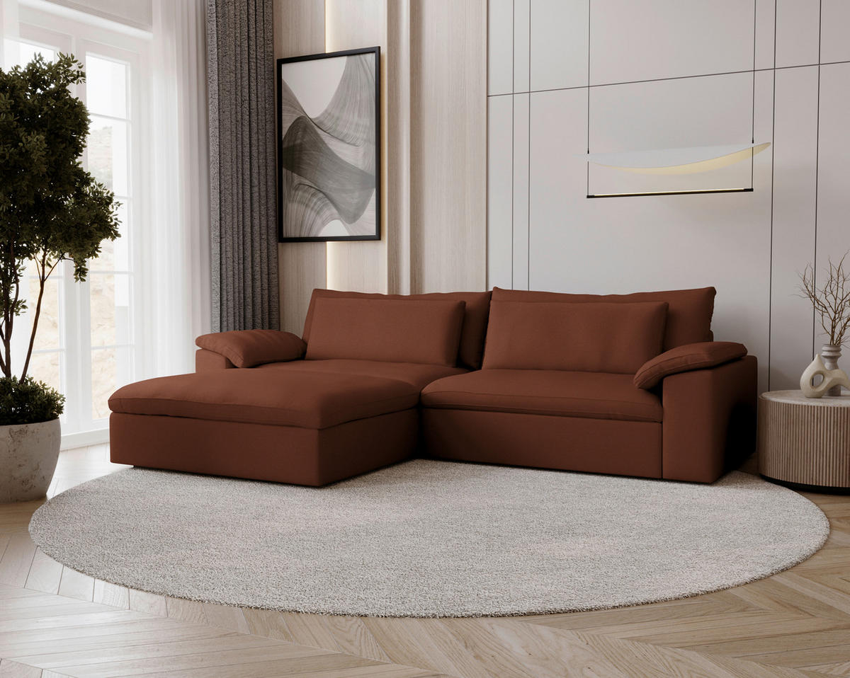 ECKSOFA  Chenille Rostfarben  - Rostfarben/Schwarz, Modern, Kunststoff/Textil (198/306cm) - Carryhome