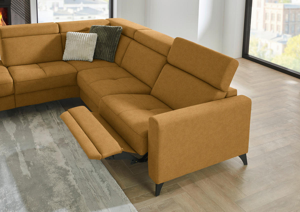 ECKSOFA Flachgewebe Currygelb  - Currygelb/Schwarz, Konventionell, Textil/Metall (214/276cm) - Beldomo System