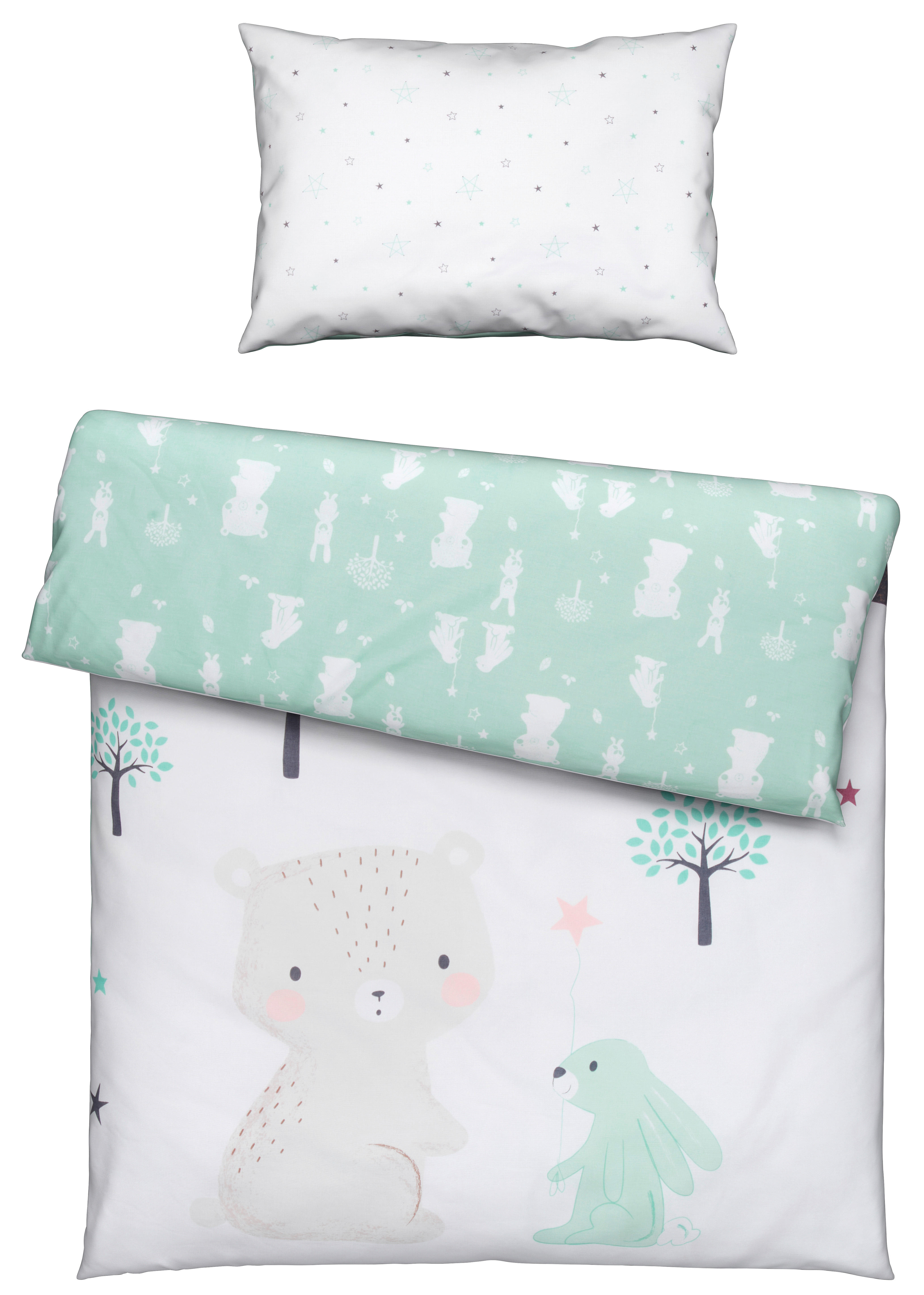 BABYBETTWÄSCHE 100/135 cm  - Weiß/Mintgrün, Basics, Textil (100/135cm) - Zöllner