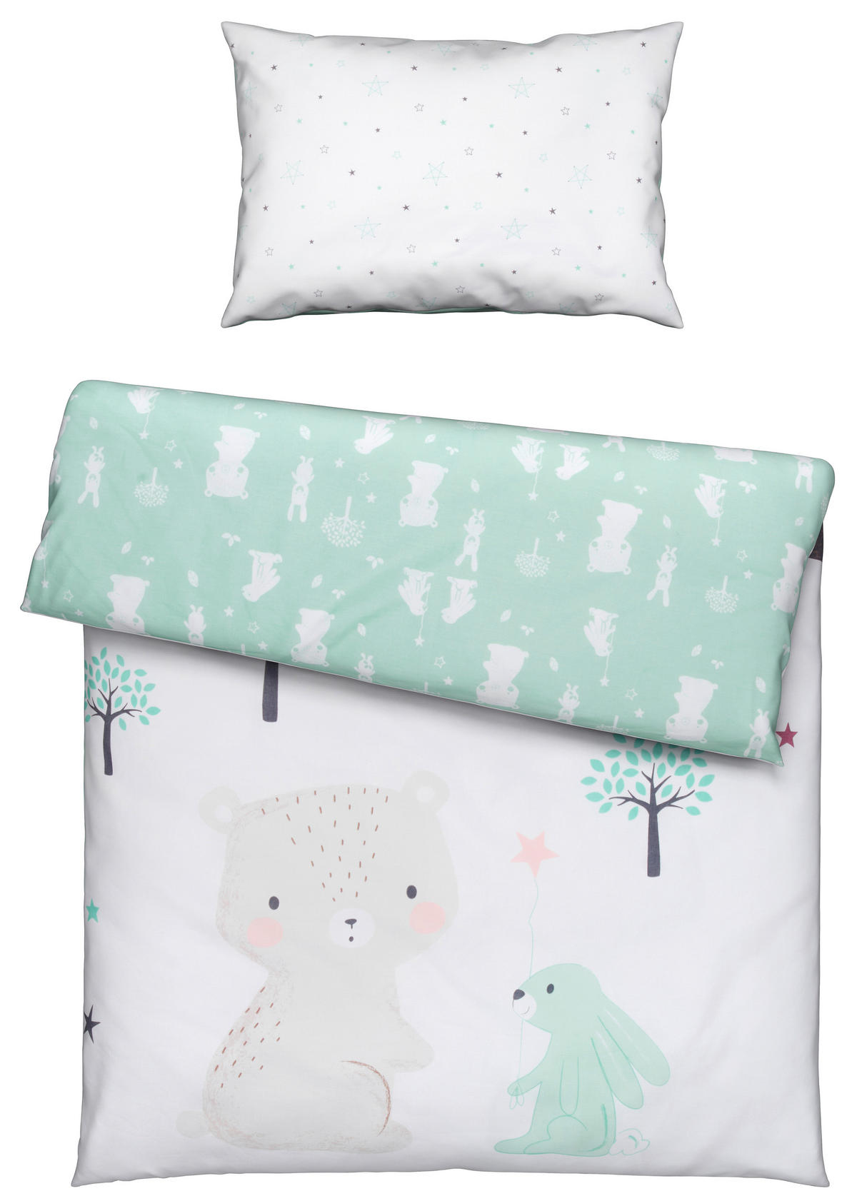 BABYBETTWÄSCHE 100/135 cm  - Weiß/Mintgrün, Basics, Textil (100/135cm) - Zöllner