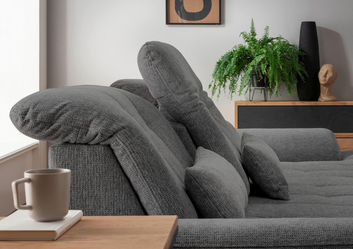 ECKSOFA in Chenille Anthrazit  - Chromfarben/Anthrazit, Modern, Textil/Metall (314/184cm) - Livetastic