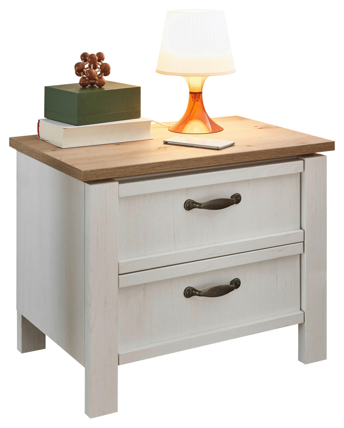 NOČNA OMARICA, bela, barve hrasta  - črna/barve hrasta, Trendi, kovina/leseni material (62/50/41cm) - Landscape