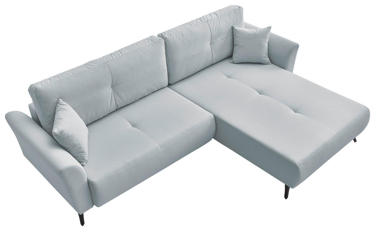 ECKSOFA GEMMA Hellblau Flachgewebe Zierkissen, Rückenkissen, Bettkasten, Schlaffunktion, Rücken echt, Stauraum  - Schwarz/Hellblau, Design, Textil/Metall (270/183cm) - P & B