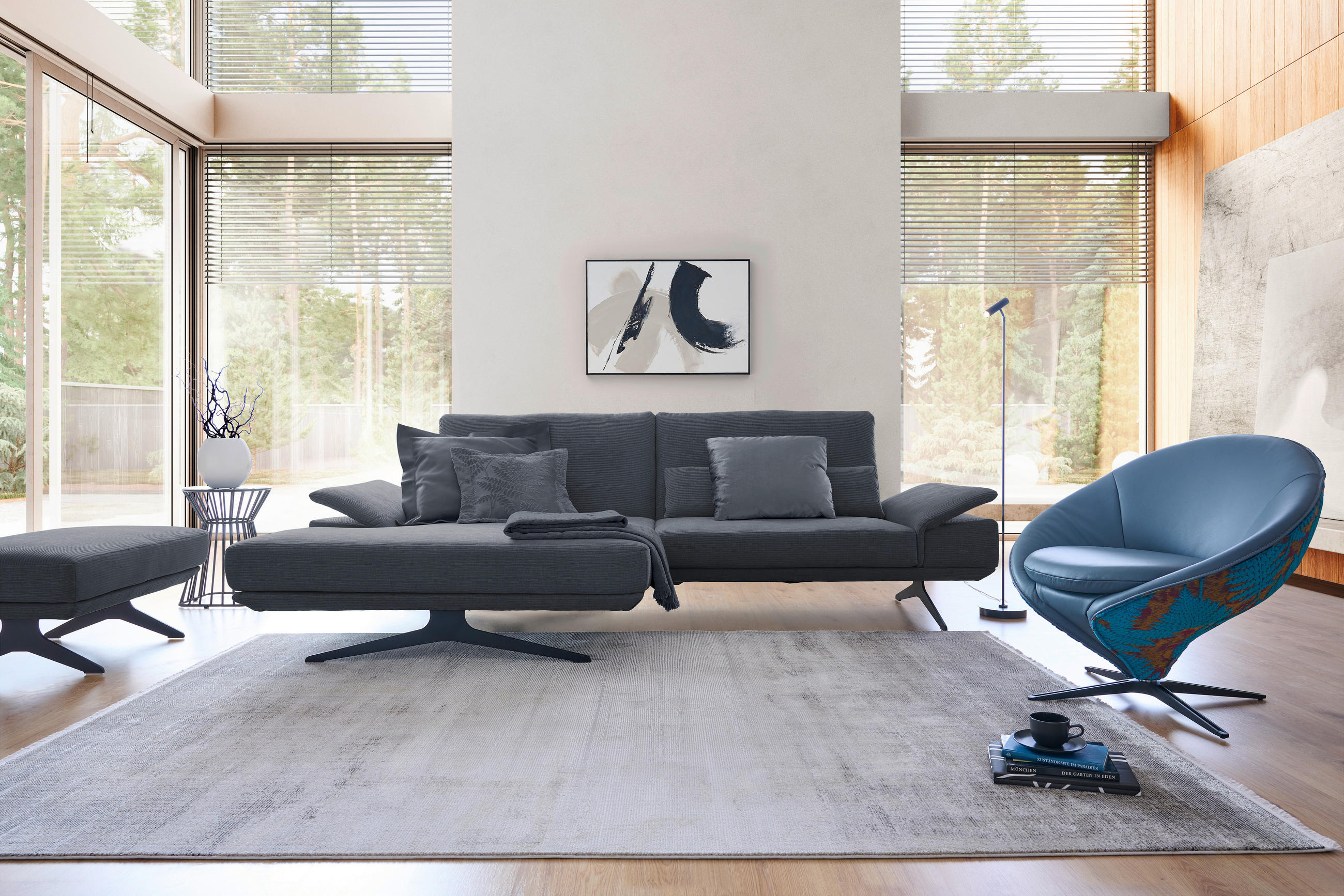 ECKSOFA  in Flachgewebe Dunkelgrau  155/284 cm  - Dunkelgrau/Schwarz, Design, Textil/Metall (155/284cm) - Koinor