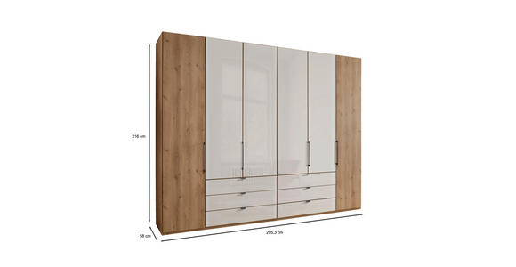 DREHTÜRENSCHRANK in Champagner, Eiche Bianco - Schieferfarben/Eiche Bianco, KONVENTIONELL, Glas/Holzwerkstoff (300/216/58cm) - Dieter Knoll
