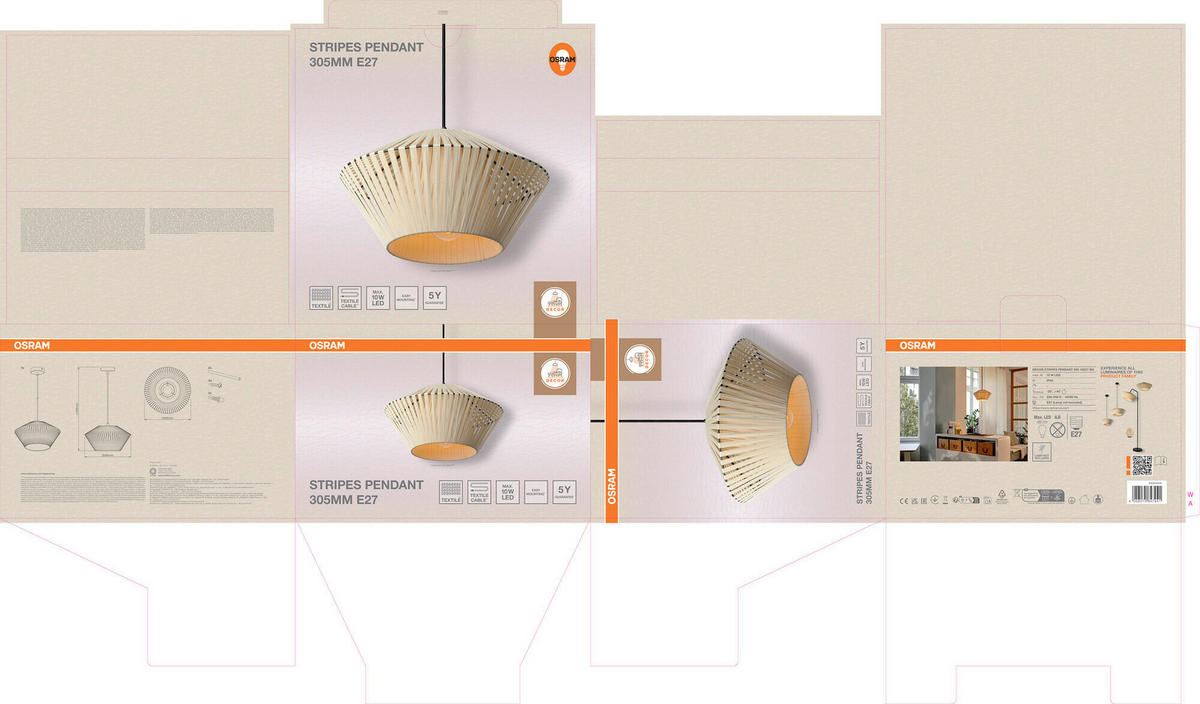 HÄNGELEUCHTE 30,5/120 cm   - Beige, Basics, Textil/Metall (30,5/120cm) - Osram