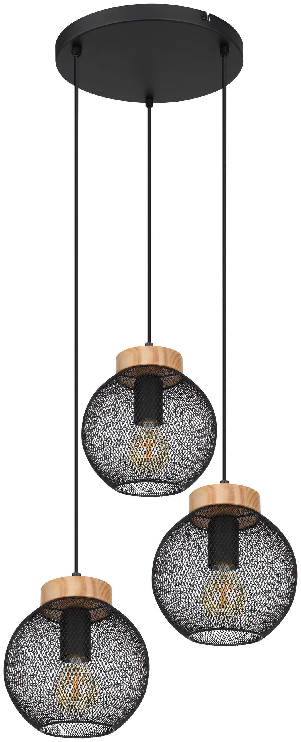 ZÁVĚSNÉ SVÍTIDLO, 44/120 cm  - černá/hnědá, Basics, kov/dřevo (44/120cm) - Globo