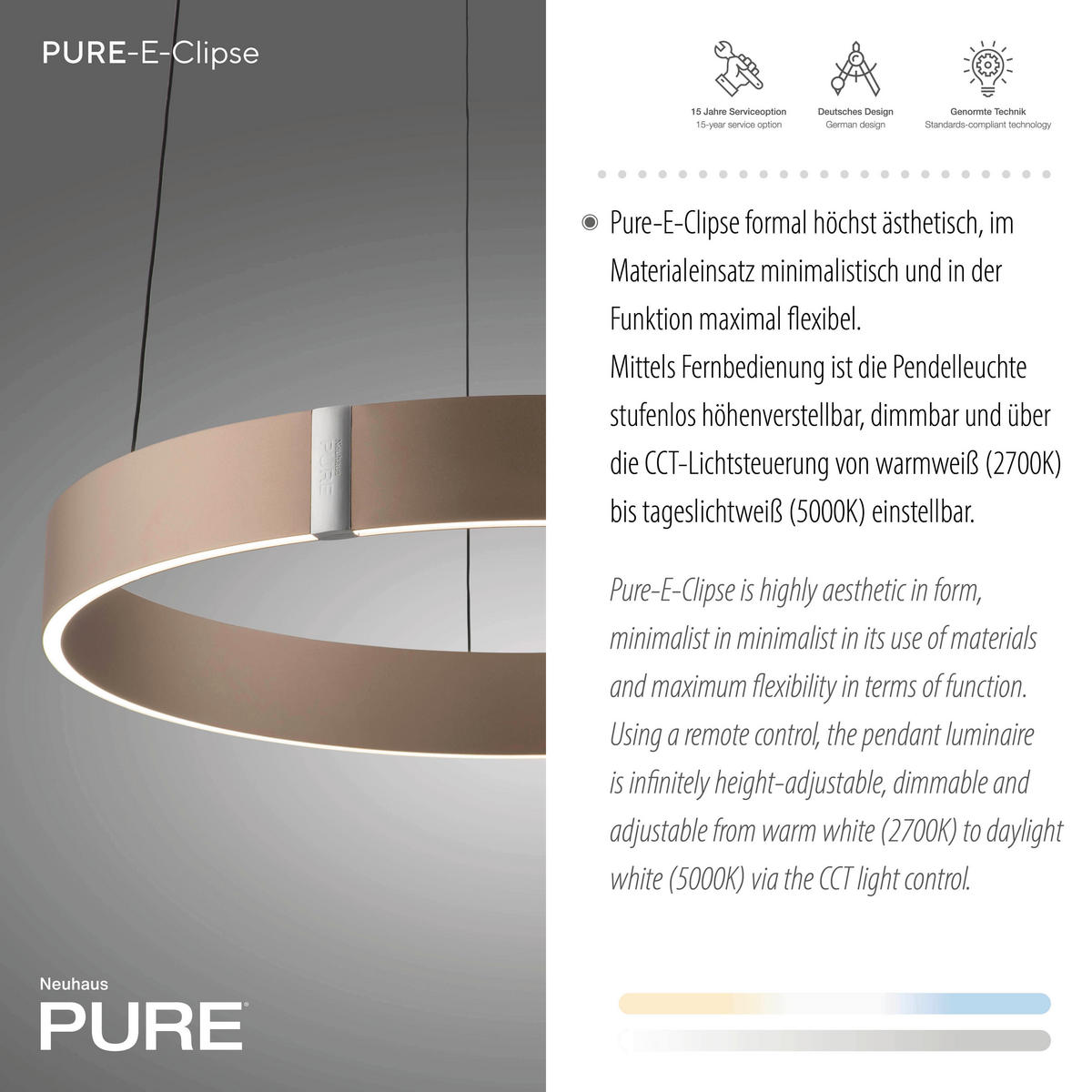 LED-PENDELLEUCHTE PURE E-Clipse 50/50/350 cm   - Bronzefarben, MODERN, Kunststoff/Metall (50/50/350cm) - Neuhaus PURE