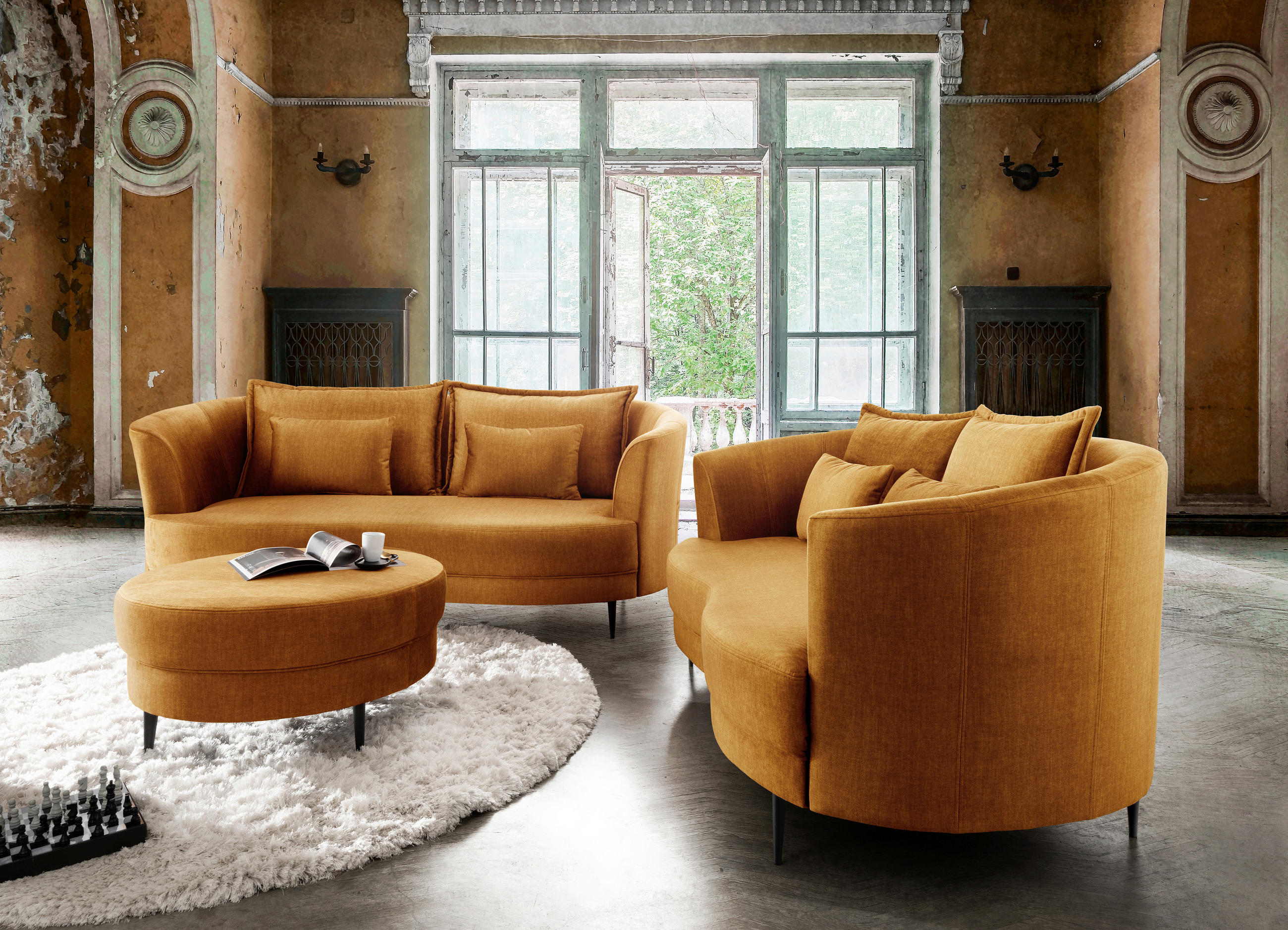 2-SITZER-SOFA in Velours Gelb  - Gelb/Schwarz, Modern, Textil/Metall (179/85/101cm) - Livetastic