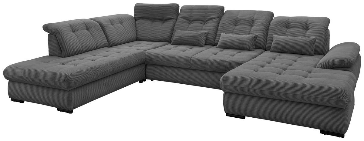WOHNLANDSCHAFT in Cord Grau  - Schwarz/Grau, Modern, Textil/Metall (252/387/184cm) - Livetastic