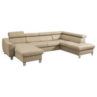 WOHNLANDSCHAFT Beige Echtleder Lederlook  - Chromfarben/Beige, Design, Leder/Textil (175/315/208cm) - Livetastic