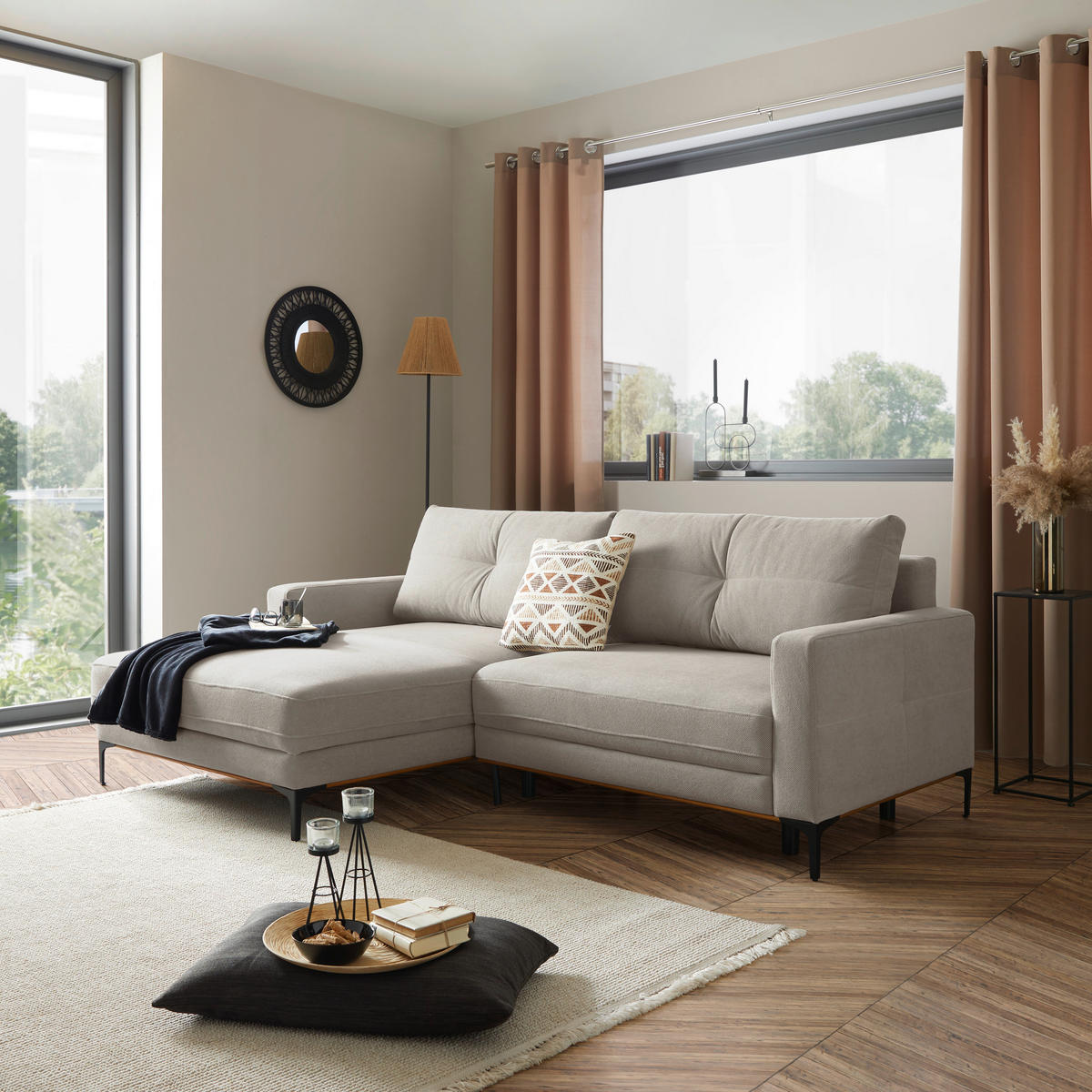 ECKSOFA in Beige  - Beige/Schwarz, Modern, Textil/Metall (162/238cm) - Ondega