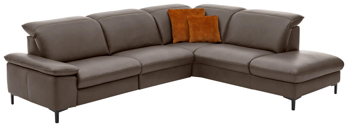 ECKSOFA in Echtleder Dunkelgrau  - Dunkelgrau/Schwarz, Design, Leder/Metall (297/245cm) - Beldomo Premium