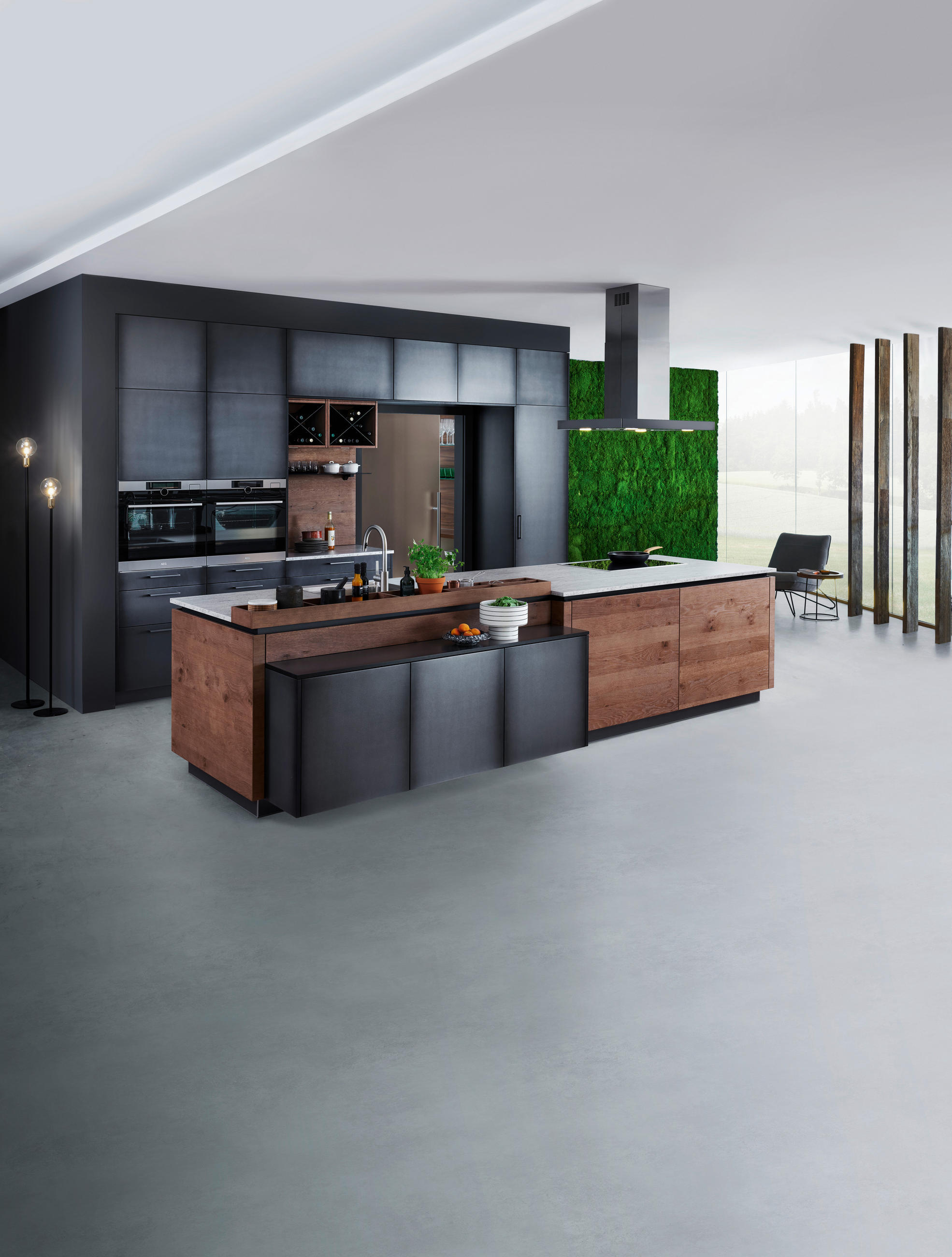 EINBAUKÜCHE   - Wildeiche/Schwarz, Basics, Holzwerkstoff - EWE