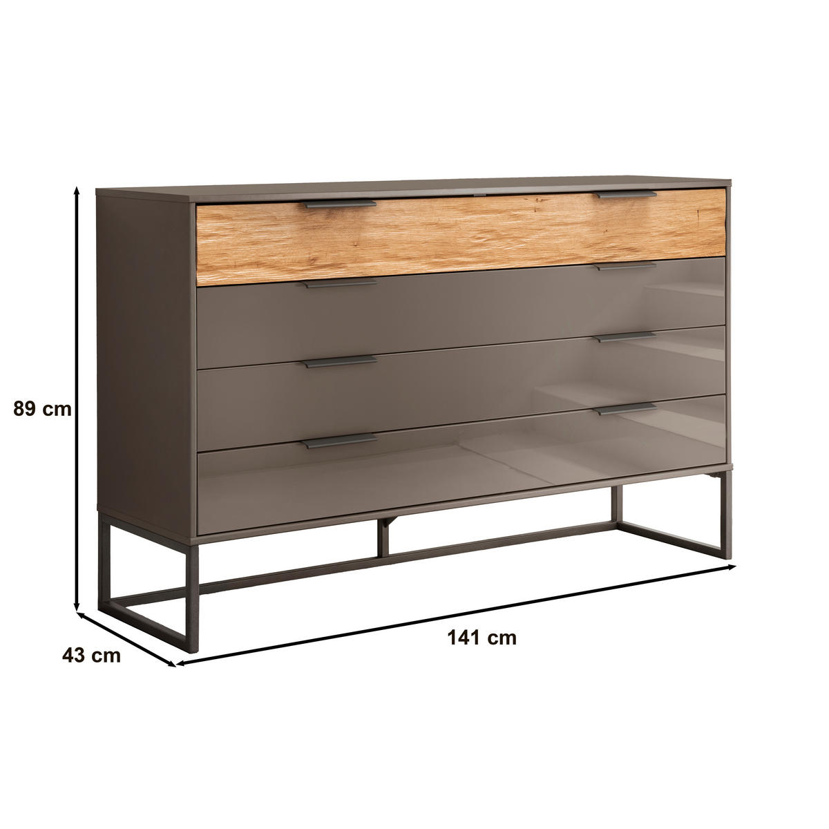 SIDEBOARD 141/89/43 cm  in Anthrazit, Eichefarben  - Schieferfarben/Eichefarben, Design, Glas/Holzwerkstoff (141/89/43cm) - Dieter Knoll