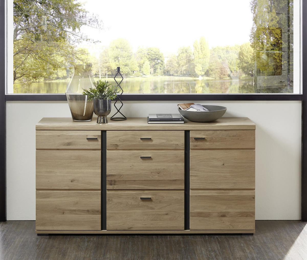 SIDEBOARD  in 170/86/43 cm  - Eichefarben/Schwarz, Natur, Holz/Holzwerkstoff (170/86/43cm) - Livetastic