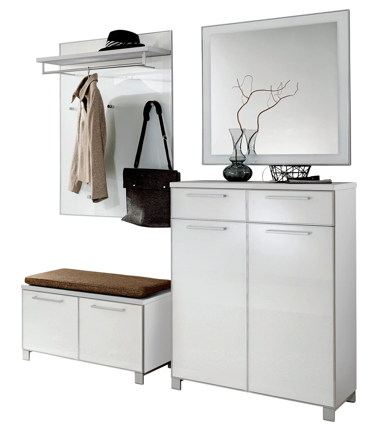 GARDEROBE 5-teilig  in 175/195/40 cm  - Hellbraun/Weiss, Design, Glas/Holzwerkstoff (175/195/40cm)