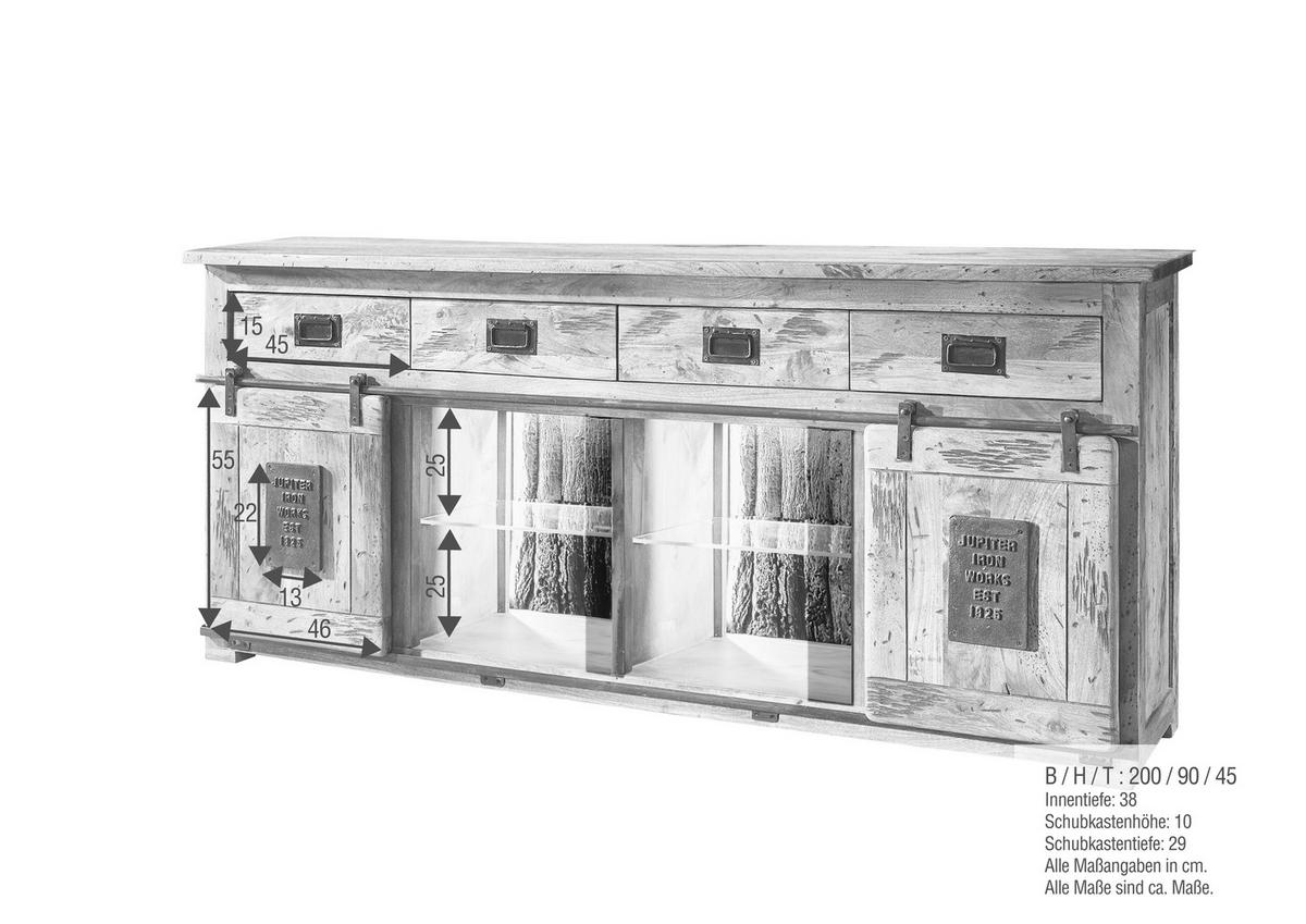 SIDEBOARD  in 200/90/45 cm  - Schwarz/Braun, KONVENTIONELL, Glas/Holz (200/90/45cm) - Livetastic