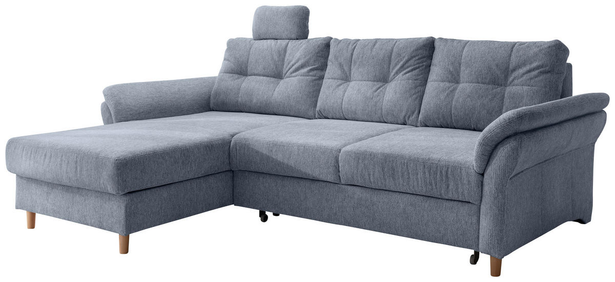 ECKSOFA in Chenille Hellblau  - Naturfarben/Hellblau, Modern, Holz/Textil (176/250cm) - Livetastic