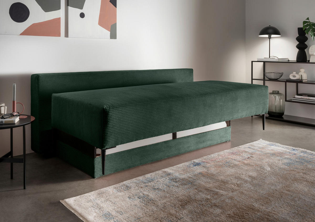 SCHLAFSOFA in Cord Dunkelgrün  - Dunkelgrün/Schwarz, Modern, Textil/Metall (198/90/100cm) - Livetastic