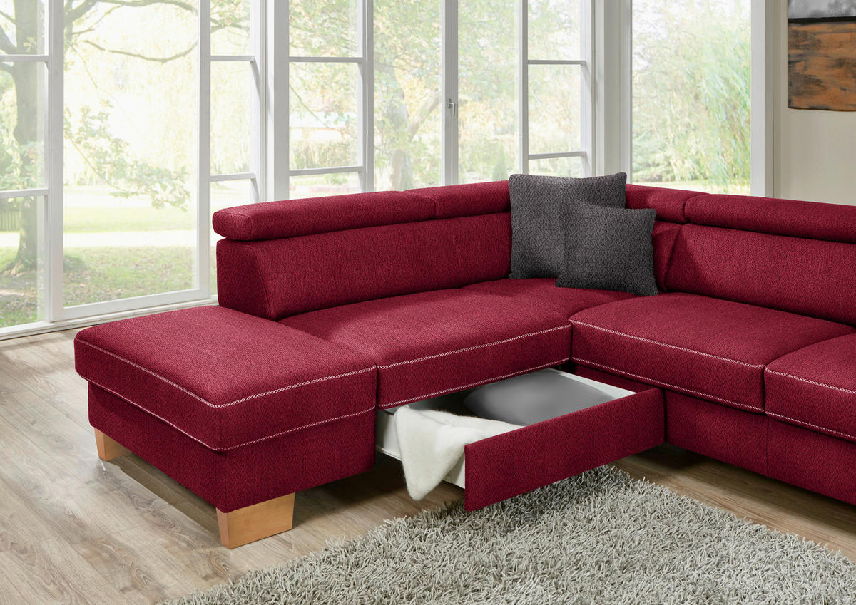 ECKSOFA in Mikrofaser Rot  273/226 cm  - Eichefarben/Beige, Natur, Holz/Textil (273/226cm) - Beldomo System