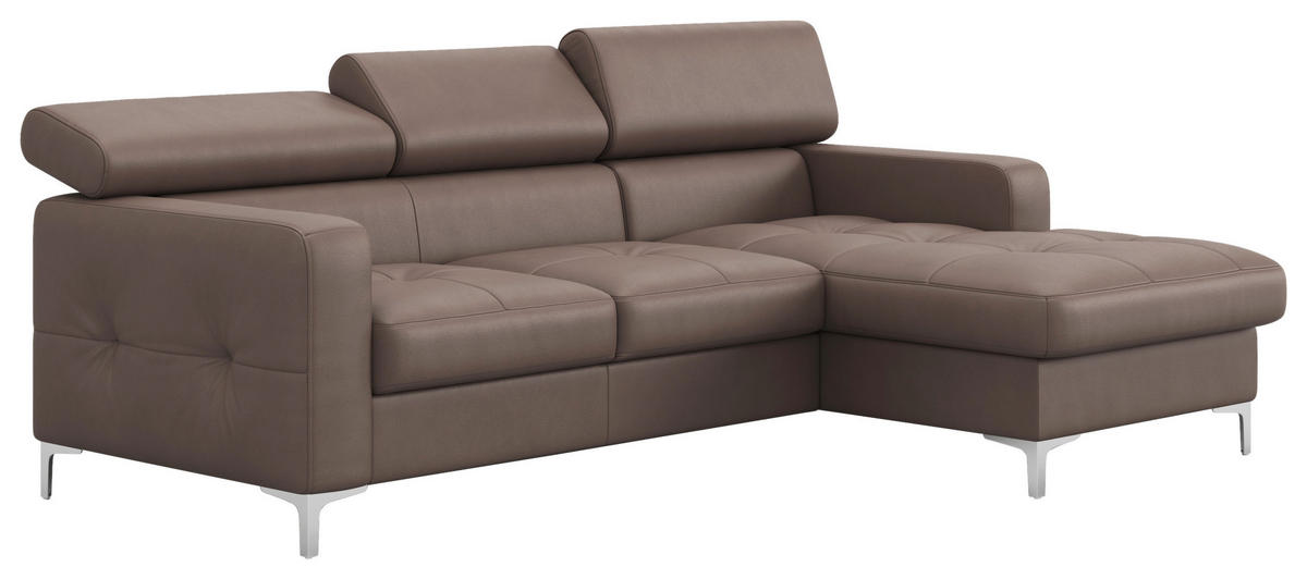 ECKSOFA in Echtleder Hellbraun  227/168 cm  - Chromfarben/Hellbraun, Design, Leder/Metall (227/168cm) - Livetastic
