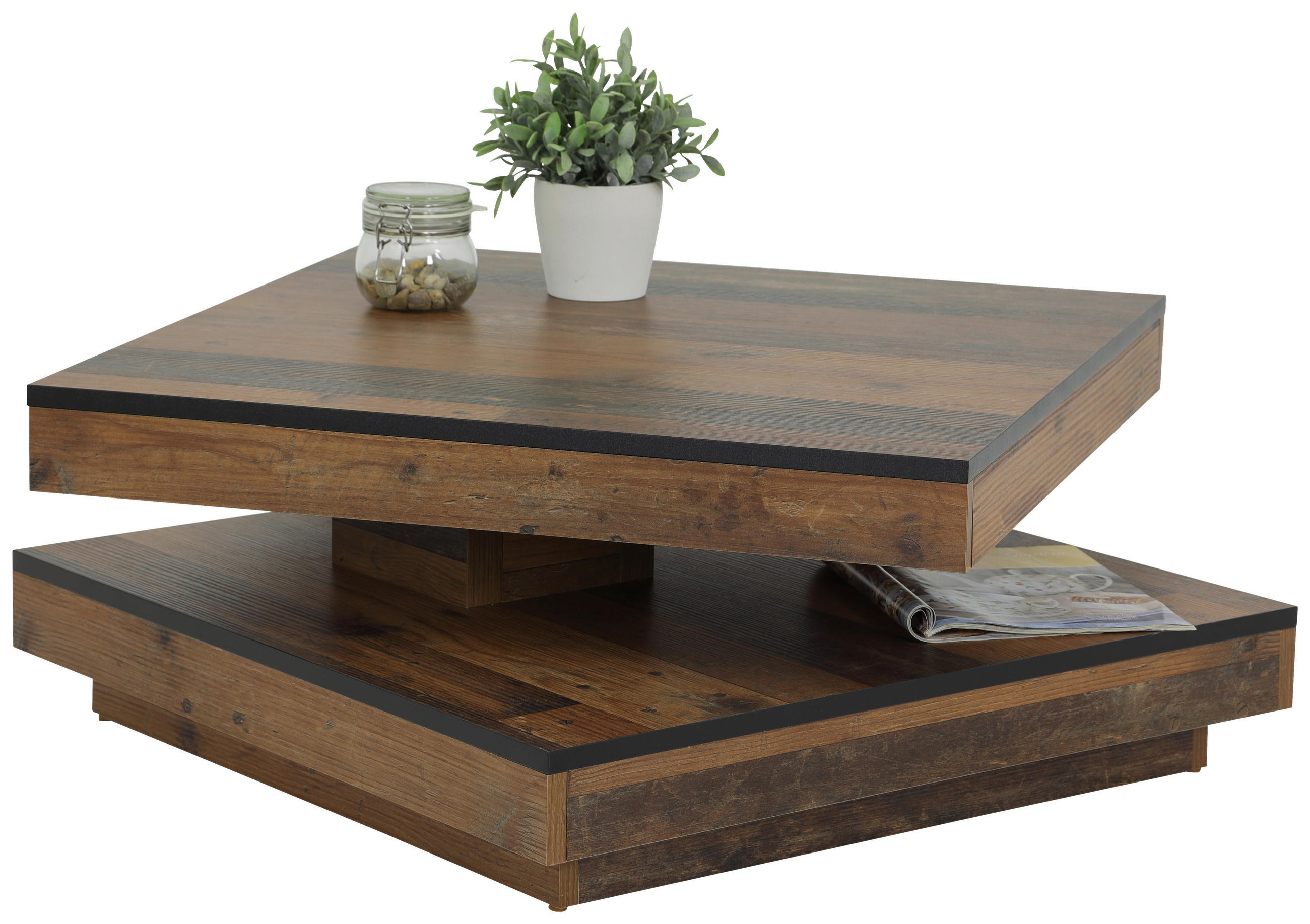 COUCHTISCH 77,7/77,7/34 cm quadratisch Alteiche, Schwarz  - Alteiche/Schwarz, MODERN, Holzwerkstoff (77,7/77,7/34cm) - Boxxx