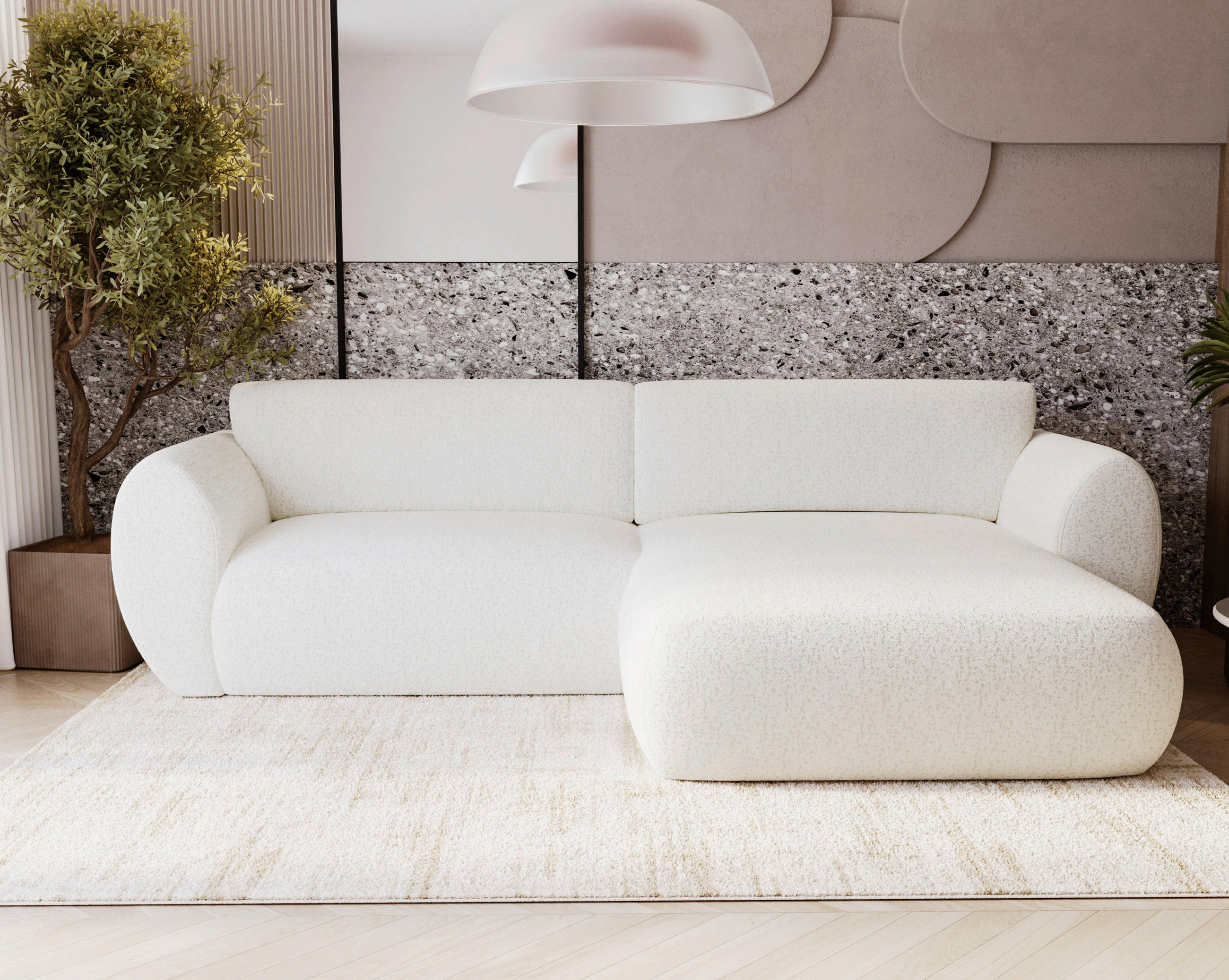 ECKSOFA Chenille Creme  - Creme/Schwarz, Design, Kunststoff/Textil (288/170cm) - Livetastic