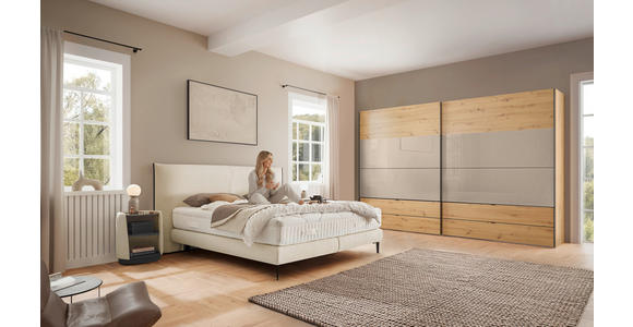 BOXSPRINGBETT 180/200 cm,  in Creme, Matratze, gepolstertes Kopfteil, H2 + H3 = mittel + fest  - Creme/Schwarz, Design, Textil/Metall (180/200cm) - Dieter Knoll