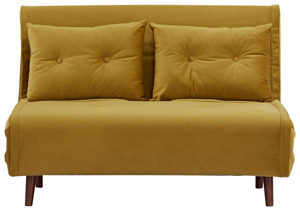 CANAPEA EXTENSIBILĂ textil galben  - galben/culoare lemn mesteacăn, Design, lemn/textil (122/81/88cm) - Livetastic