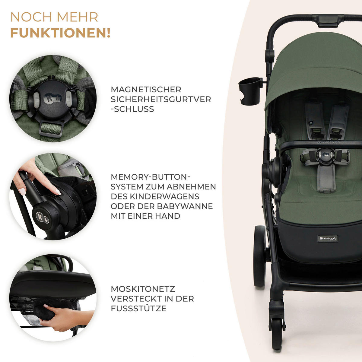KINDERWAGEN Yoxi 3in1  - Olivgrün, Basics, Kunststoff (107/59/97cm) - Kinderkraft