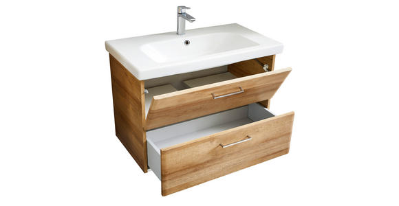 WASCHTISCHKOMBI 82 cm  - Chromfarben/Eichefarben, KONVENTIONELL, Keramik/Holzwerkstoff (82cm) - Xora