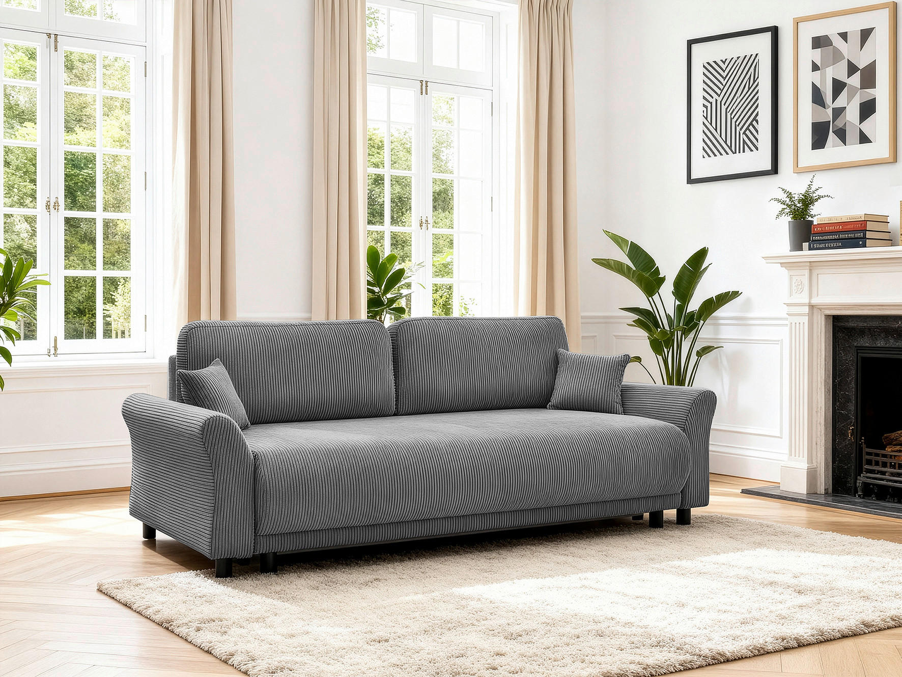SCHLAFSOFA Cord Grau  inkl. Zierkissen, Rückenkissen, Bettkasten, Schlaffunktion, Rücken echt  - Schwarz/Grau, Design, Textil (244/88/100cm) - P & B