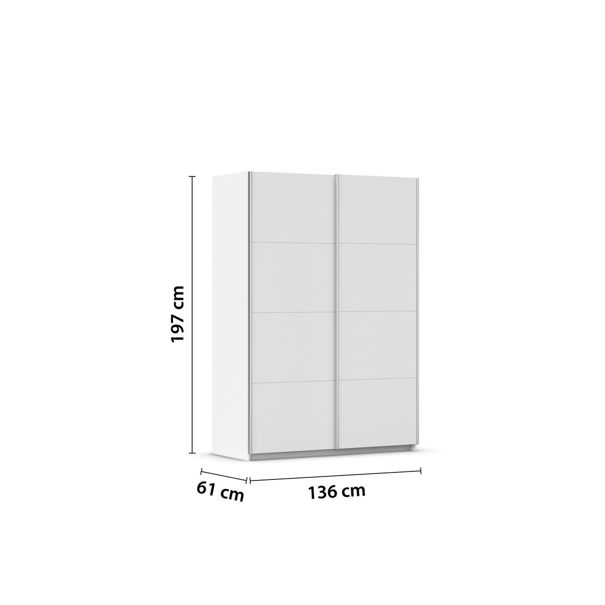 SCHWEBETÜRENSCHRANK in Weiss  - Weiss/Alufarben, Modern, Holzwerkstoff/Metall (136/197/61cm) - Rauch Möbel