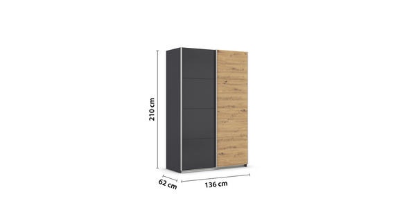 SCHWEBETÜRENSCHRANK  in Grau  - Alufarben/Grau, KONVENTIONELL, Holzwerkstoff/Metall (136/210/62cm) - Xora