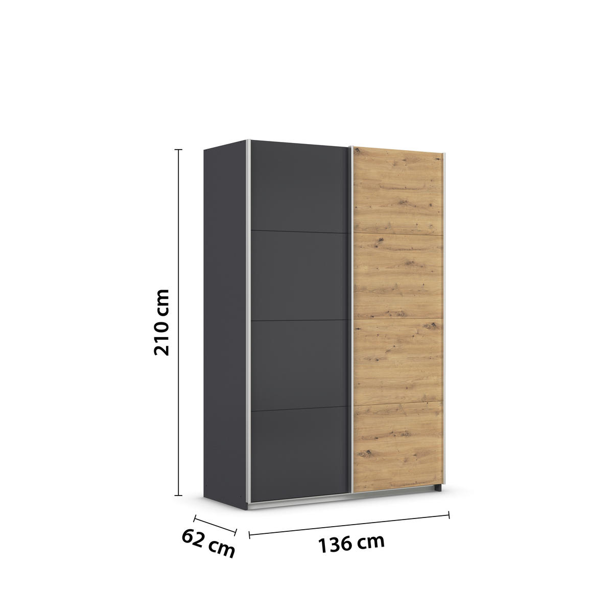 SCHWEBETÜRENSCHRANK  in Grau  - Alufarben/Grau, KONVENTIONELL, Holzwerkstoff/Metall (136/210/62cm) - Xora