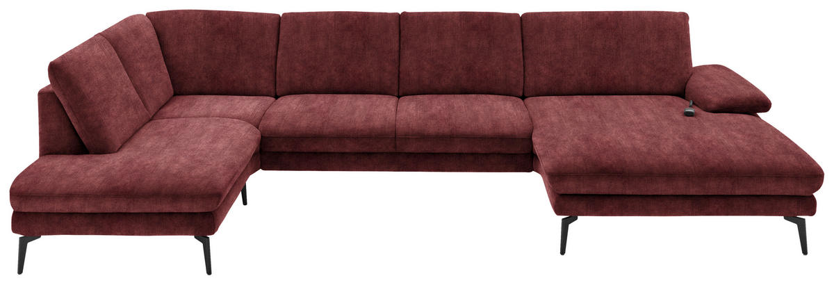 WOHNLANDSCHAFT in Velours Weinrot  - Weinrot/Schwarz, Design, Textil/Metall (208/344/180cm) - Dieter Knoll