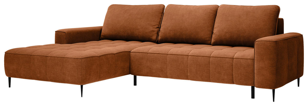 ECKSCHLAFSOFA Florence  mit Schlafen auf Sitzhöhe Velours Cognac  - Cognac/Schwarz, Basics, Textil/Metall (166/280cm) - Livetastic