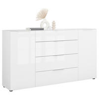 SIDEBOARD style  in 180/98,7/40 cm  - Chromfarben/Weiß Hochglanz, Basics, Glas/Holzwerkstoff (180/98,7/40cm)