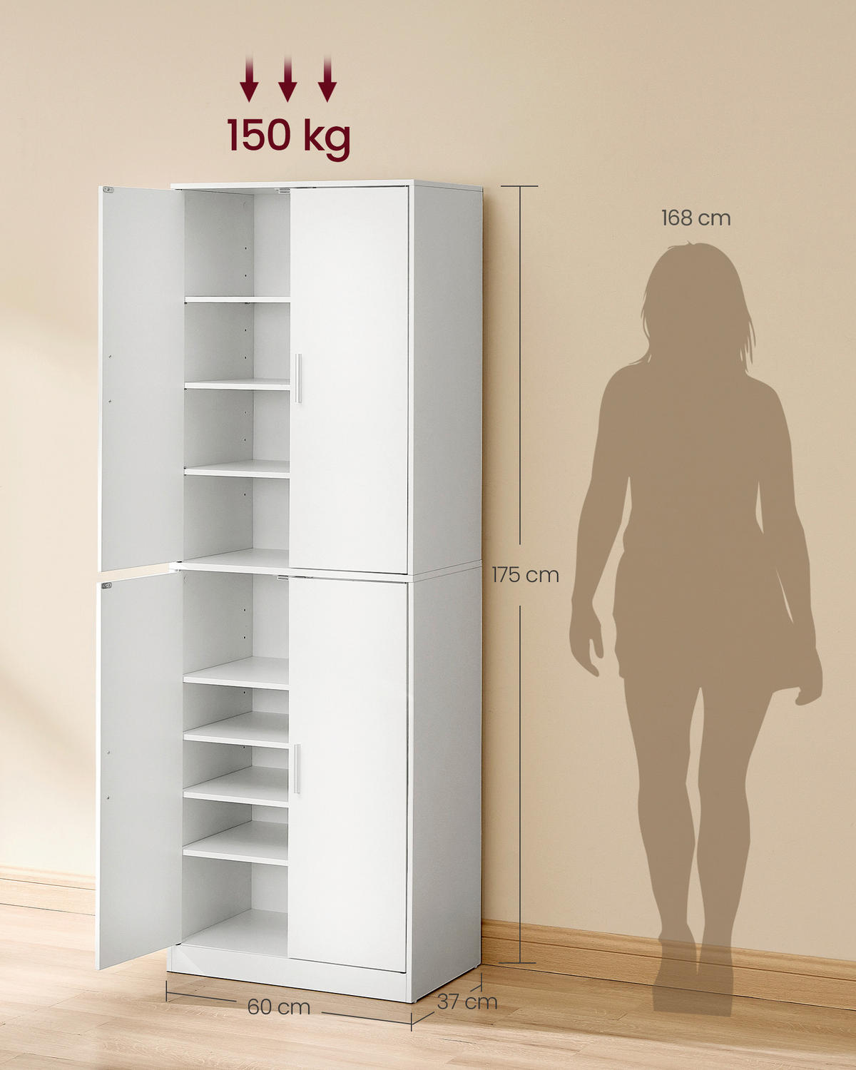 SCHUHSCHRANK Weiß  - Silberfarben/Weiß, Trend, Holzwerkstoff/Kunststoff (60/175/37cm) - Boxxx