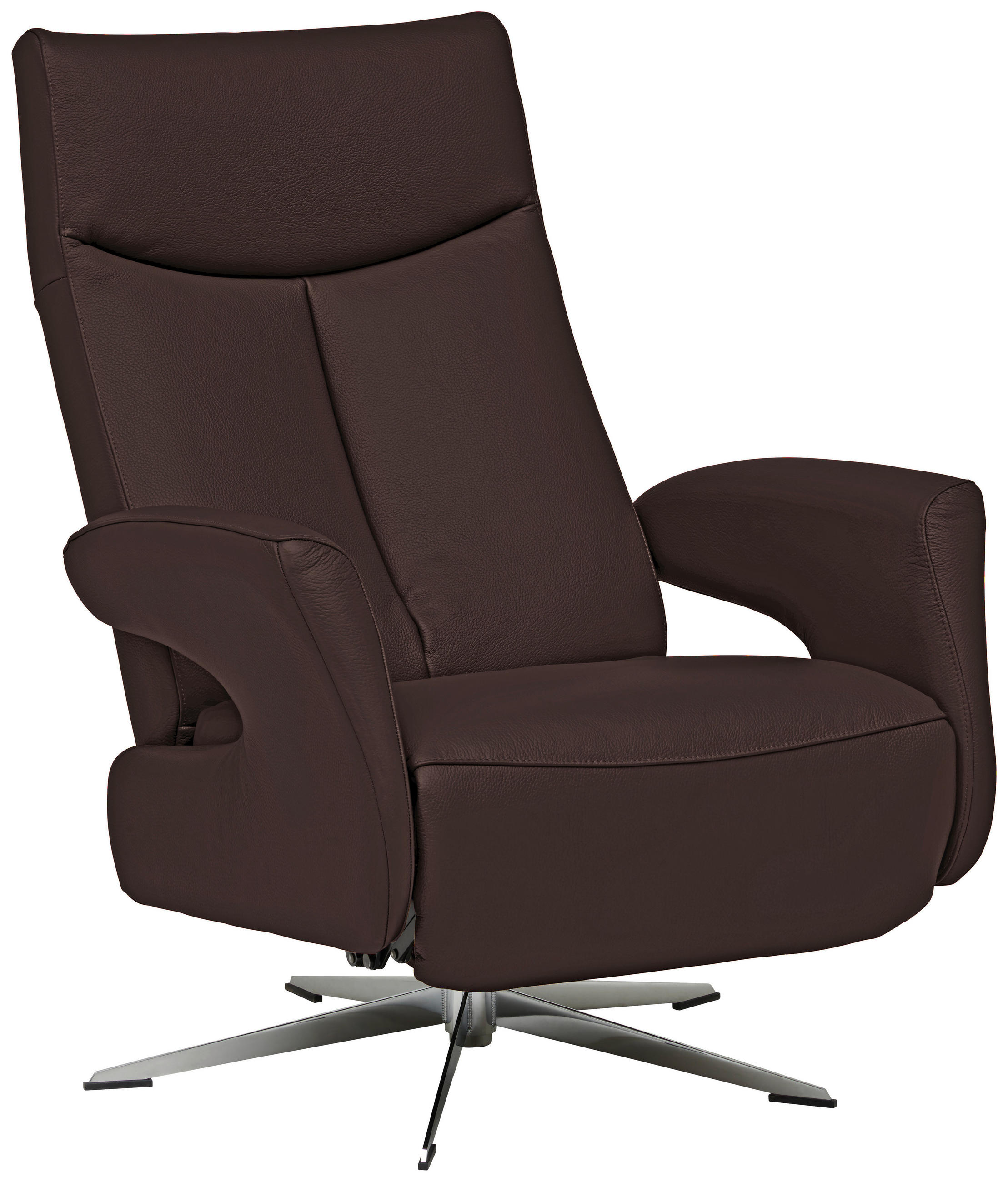 RELAXSESSEL Echtleder Relaxfunktion    - Chromfarben/Dunkelbraun, Design, Leder/Metall (74/105/82cm) - Welnova