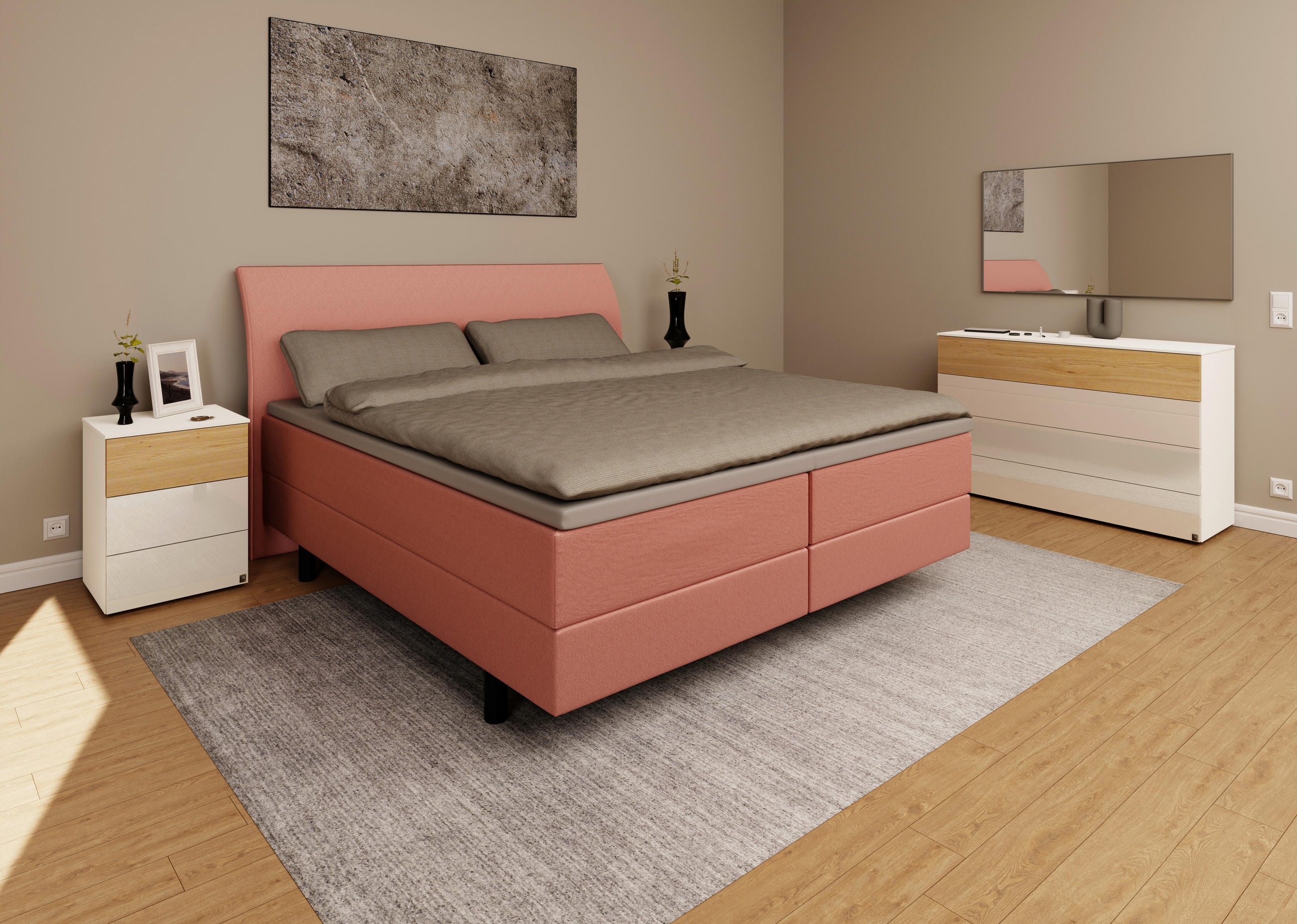 BOXSPRINGBETT 180/200 cm  in Koralle  - Koralle/Schwarz, KONVENTIONELL, Kunststoff/Textil (180/200cm) - Musterring